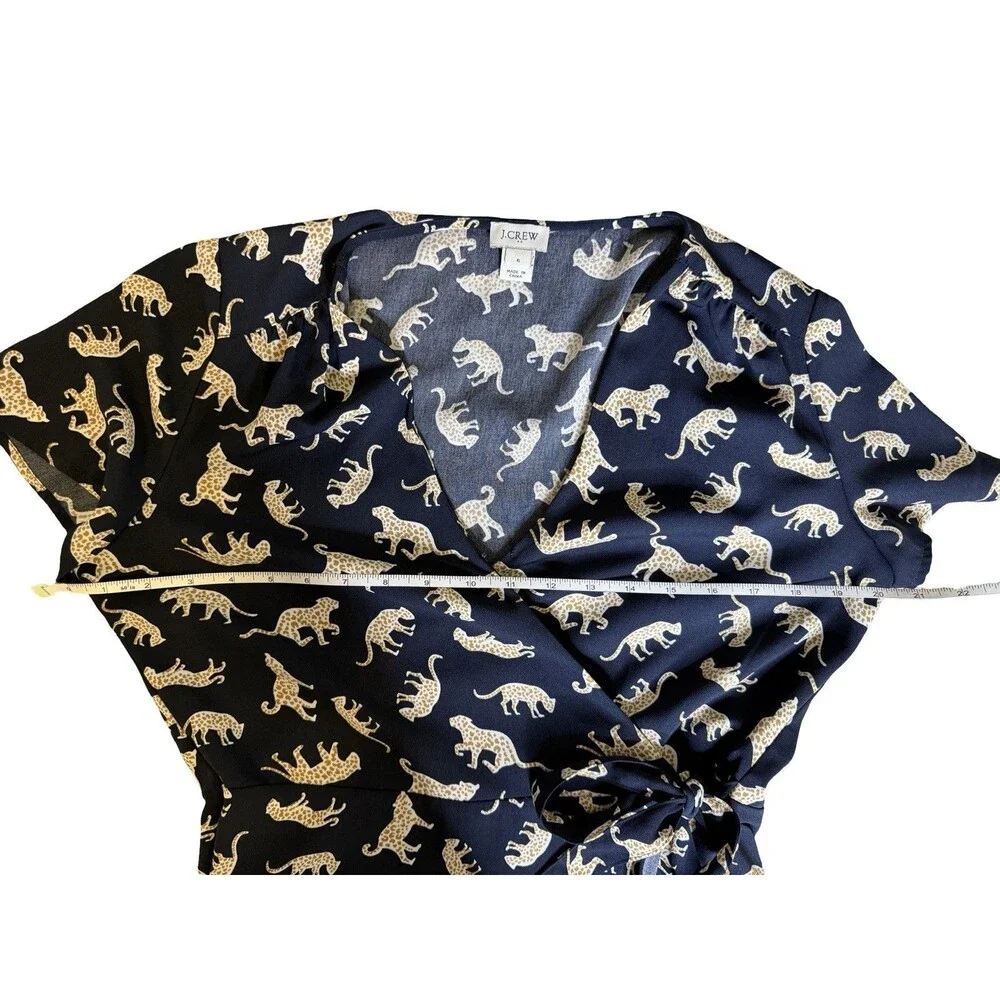 J.Crew size 6 Women’s Navy Blue Leopard Print Short Sleeve Wrap Dress